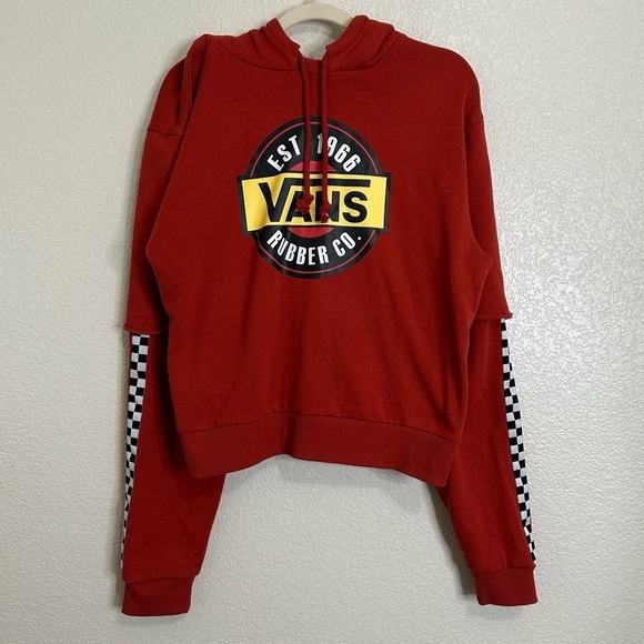 Vans Rubber Co. Red Chromo Twofer Hoodie Women's Sweatshirt, Size XL - Picture 1 of 13